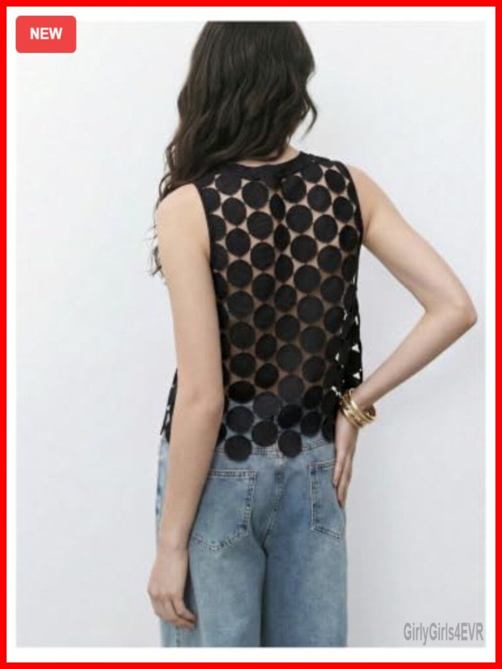 Women's Sheer Polka Dot Asymmetrical Tank Top Sleeveless Summer Vest Shirt - Picture 2 of 6
